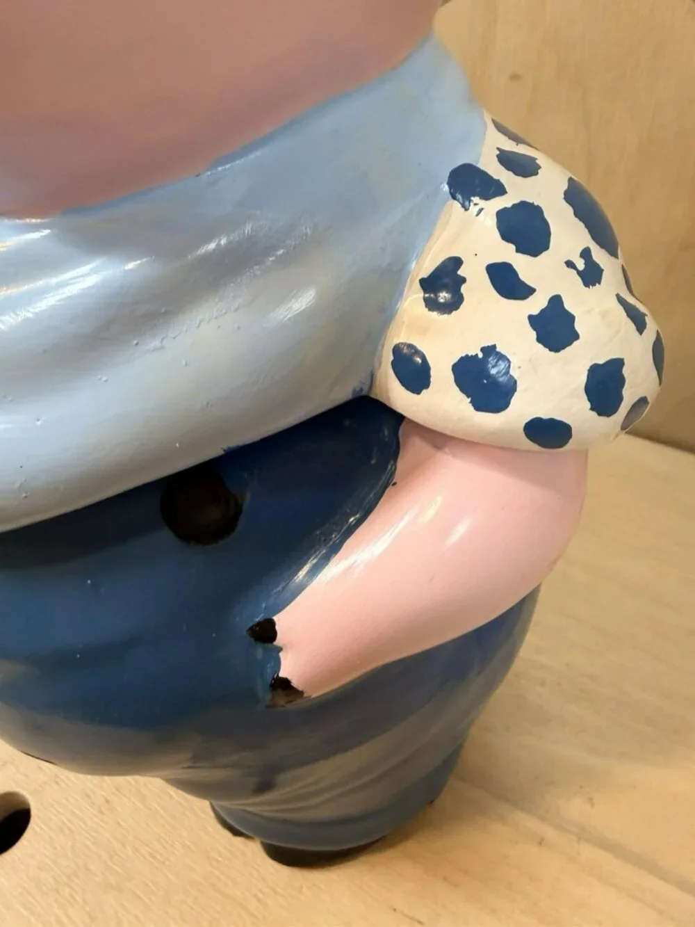 Vintage 1940's Shawnee Pottery Smiley Pink Pig Cookie Jar Blue Scarf Pants RARE